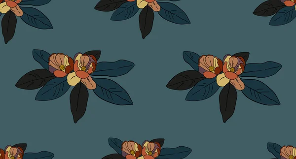 Vektorflorales Muster Illustration Der Magnolie Auf Blauem Hintergrund Vektorillustration Für — Stockvektor