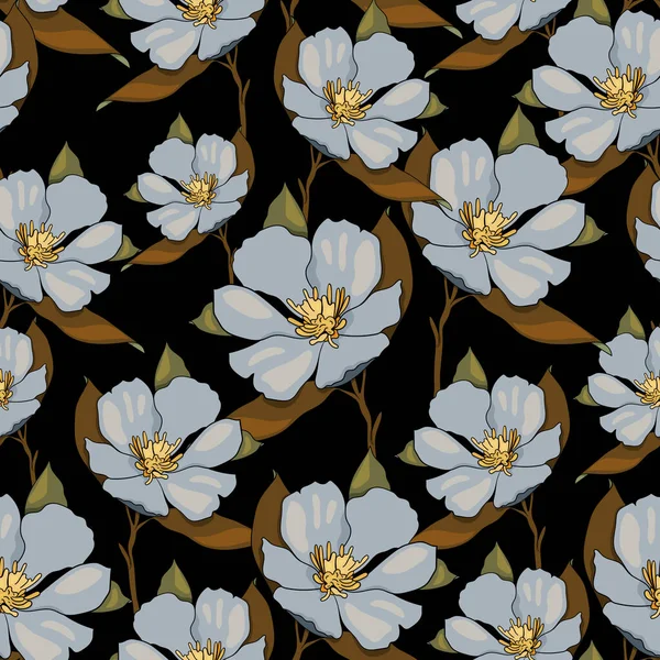 Απρόσκοπτη Διανυσματικό Μοτίβο Του Chemernik Μαύρο Φόντο Μοτίβο Χειμερινών Λουλουδιών — Διανυσματικό Αρχείο
