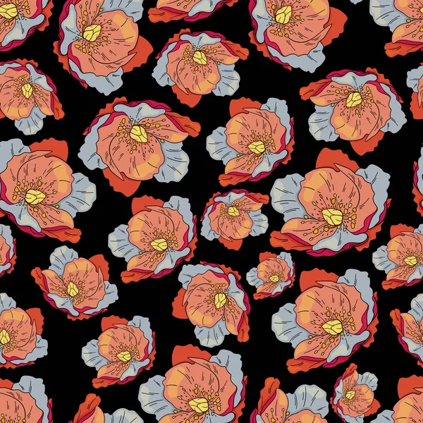 黒の背景にケメルニクのシームレスなベクトルパターン 冬の花のパターン デザイン デザイン チラシ ウェブサイト 壁紙や包装紙のための使用 — ストックベクタ