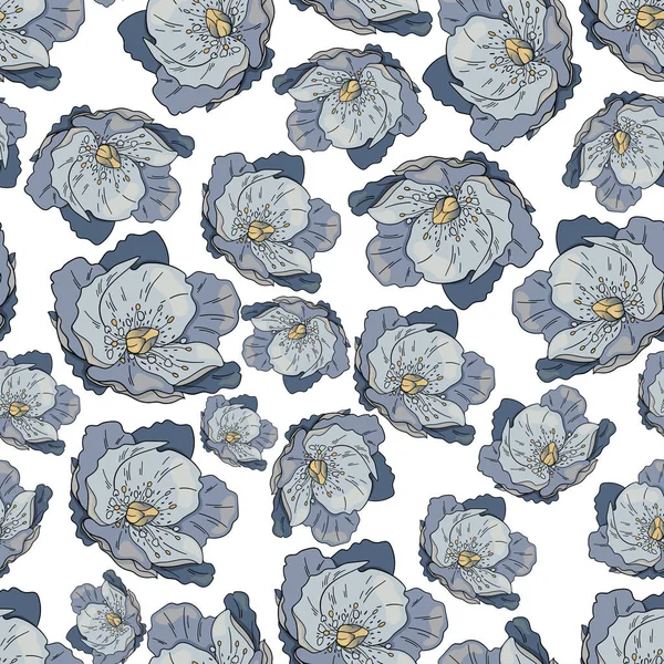 Απρόσκοπτη Διανυσματικό Μοτίβο Του Chemernik Λευκό Φόντο Μοτίβο Χειμερινών Λουλουδιών — Διανυσματικό Αρχείο
