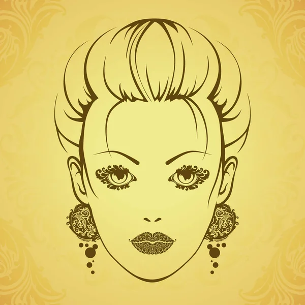 Διακοσμητικά διακοσμητικά γυναίκα πορτρέτο Βραδινό μακιγιάζ μοντέλο φαίνονται. — Διανυσματικό Αρχείο