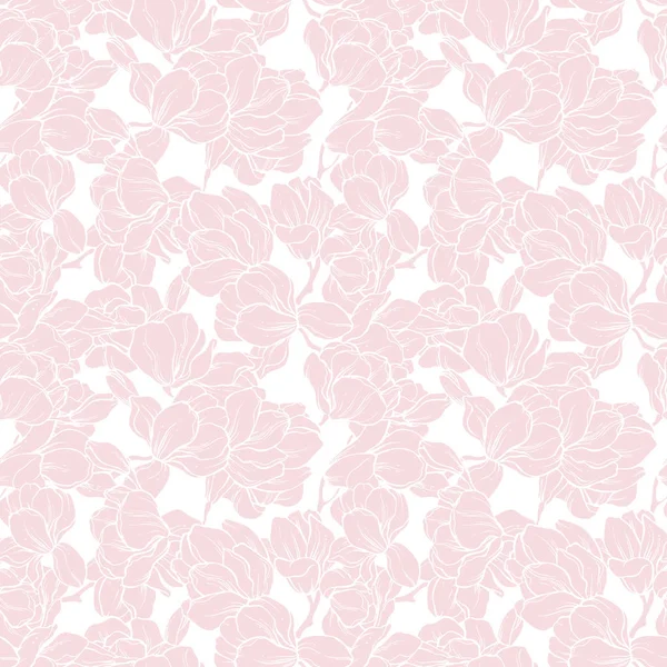 Elegantes flores lineales magnolia patrón sin costuras fondo floral . — Vector de stock