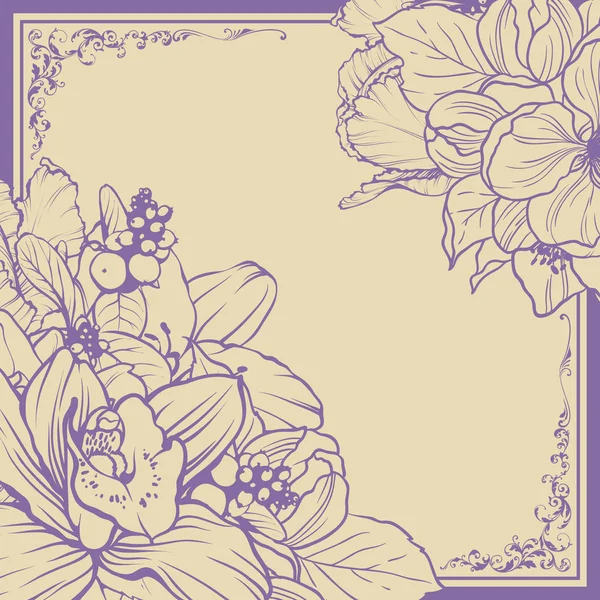 Vintage decoratieve frame floral achtergrondontwerp. Vectorillustratie. Sjabloon kaart uitnodiging banner met prachtige bloemen. — Stockvector