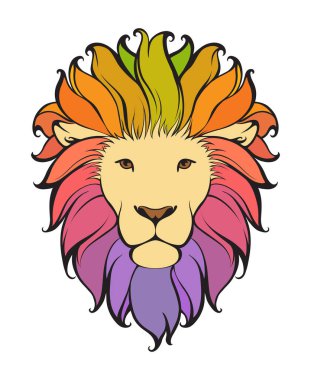 Renkli soyut aslan. Vektör hayvan çizim tasarım olarak kullanılan logo, dövme, t-shirt, çanta, poster, kartpostal için.