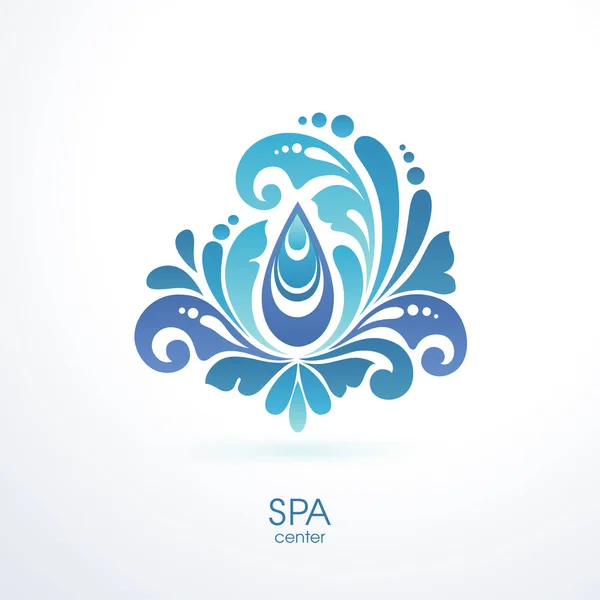 Abstraktní zdobené splash spa zázemí vodní kapka symbol ikonu design prvek loga jógy, relaxační wellness centrum. — Stockový vektor