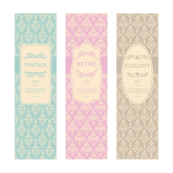 Set vettoriale di pizzo ornamentale vintage sfondo Elegante modello in colori pastello per invito di nozze, biglietto di auguri, banner . — Vettoriale Stock