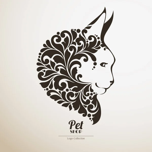 Logo kisállat bolt. Díszes macska ikonra dekoratív maine coon vektoros illusztráció. — Stock Vector