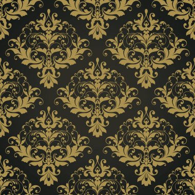 Vektör siyah süslü damasko arka plan sorunsuz soyut dekoratif şık deseni.