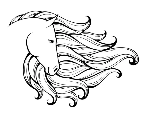 Lineaire gestileerde paard. Zwart-wit afbeelding. Vectorillustratie kan worden gebruikt als ontwerp voor tattoo, t-shirt, tas, poster, briefkaart. — Stockvector