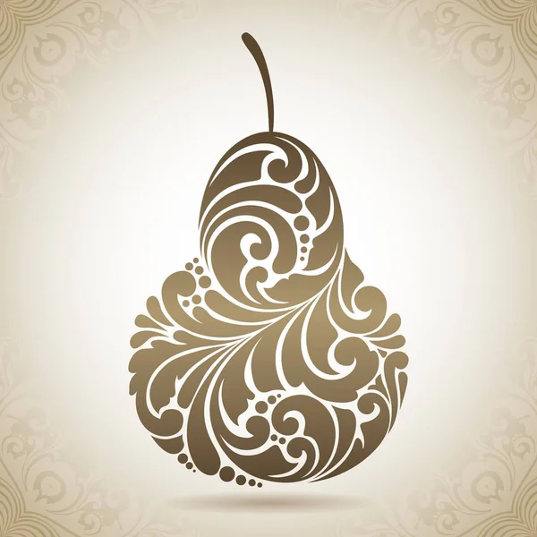 Vintage διακοσμητικά διακοσμητικό αχλάδι. Διάνυσμα αφηρημένη εικόνα λογότυπο εικονίδιο φρούτα στοιχείο σχεδίασης με διακοσμητικά μοτίβα. — Διανυσματικό Αρχείο
