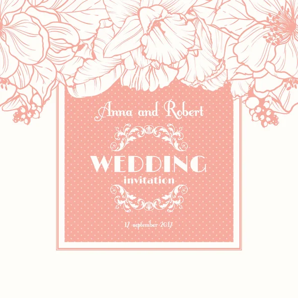 Приглашение на свадьбу с линейным цветочным фоном. Открытка в стиле гранж или ретро . — стоковый вектор