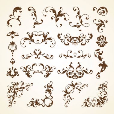 Vintage dekoratif süs sayfa dekorasyon kaligrafi tasarım öğeleri için davet, desen, düğün şablon kümesi vektör
