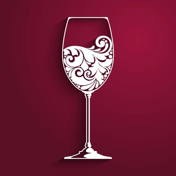 Bicchiere di vino decorato. Elemento vettoriale per carta dei vini, modello di design del menu. Illustrazione vettoriale . Grafiche Vettoriali