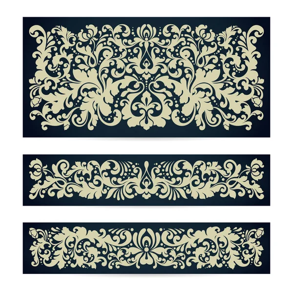 Conjunto vectorial de plantillas con decoración de patrón de damasco ornamental Fondo vintage para diseño de invitación de boda , — Vector de stock