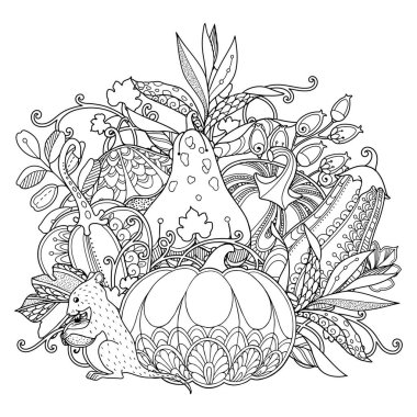 Vector linear garden composotion in doodle style