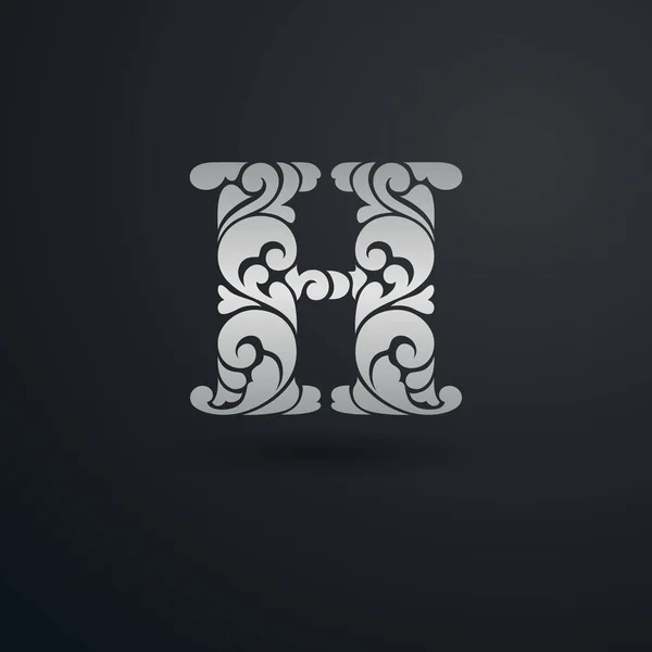 Decorative pattern letter H on black background — Stock Vector