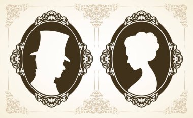 Male and female profile in classic Victorian style. clipart