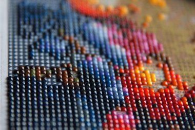 Elmas resmin yaratılma süreci kare devekuşu 3D, dinlenmek için el yapımı hobi