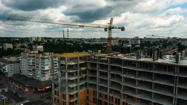 Bakgrund Byggarbetsplatsen Uppbyggnad Crane Nära Att Bygga Industriell Bakgrund Ovanifrån — Stockfoto