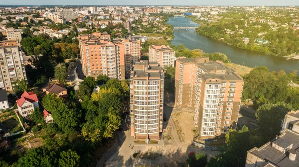 Kolorowe Słońce Nad Panoramą Miasta Rzeki Winnica Ukraina — Zdjęcie stockowe