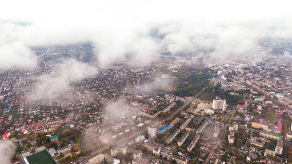 Miasto Wśród Chmur Widok Powietrza Jesienny Krajobraz Ukrainie Winnica — Zdjęcie stockowe