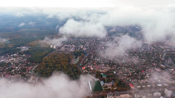 Cidade Através Das Nuvens Vista Aérea Paisagem Outono Ucrânia Vinnytsia — Fotografia de Stock