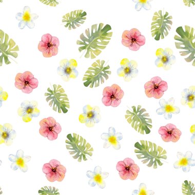 Egzotik tropik yapraklar. Beyaz yalıtılmış arka planda kusursuz desen. Moda plajı sanat baskısı Duvar kağıdı