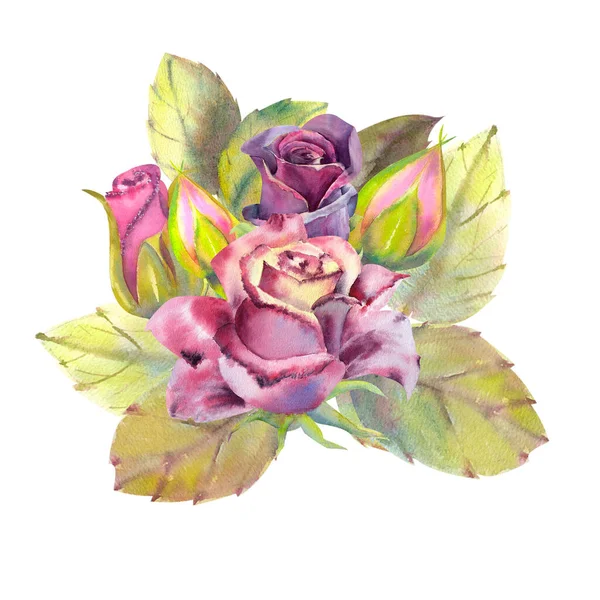 深色玫瑰花 婚礼花的概念 邀请函 用于贺卡或邀请卡设计的水彩画 一束花 — 图库照片