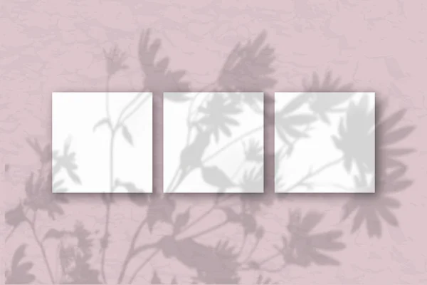 Hojas Cuadradas Papel Blanco Texturizado Una Pared Rosa Mockup Superpuesto — Foto de Stock