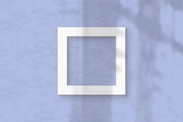 Folha Quadrada Papel Texturizado Branco Fundo Parede Azul Layout Com — Fotografia de Stock