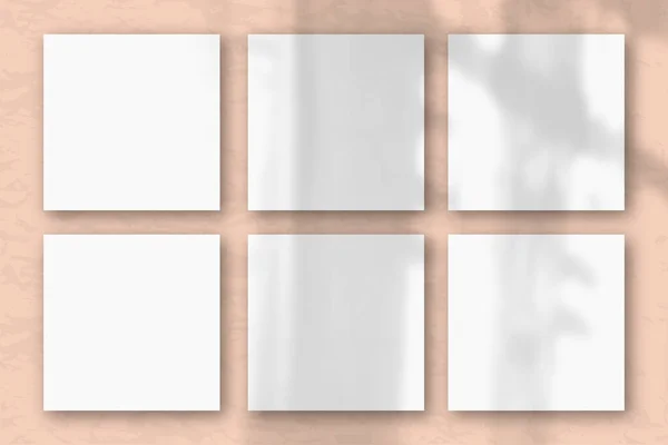 Čtvercových Listů Bílého Texturovaného Papíru Pozadí Růžové Stěny Rozvržení Vrstvou — Stock fotografie