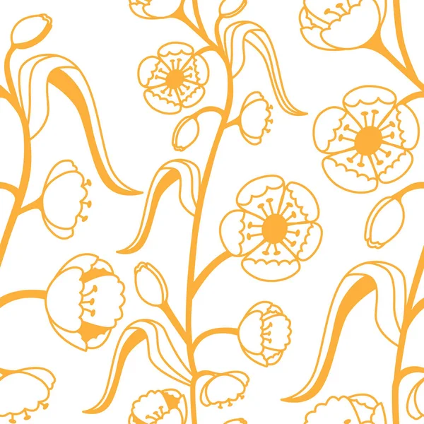 Цветочный Декоративный Узор Maquis Бесшовный Желтый Узор Белом Изолированном Фоне — стоковый вектор