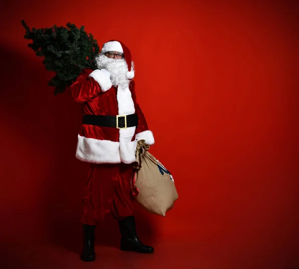 Père Noël avec un sac plein de légumes et de fruits — Photo