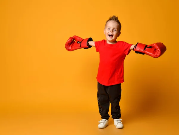 Lindo niño con guantes de boxeo — Foto de Stock