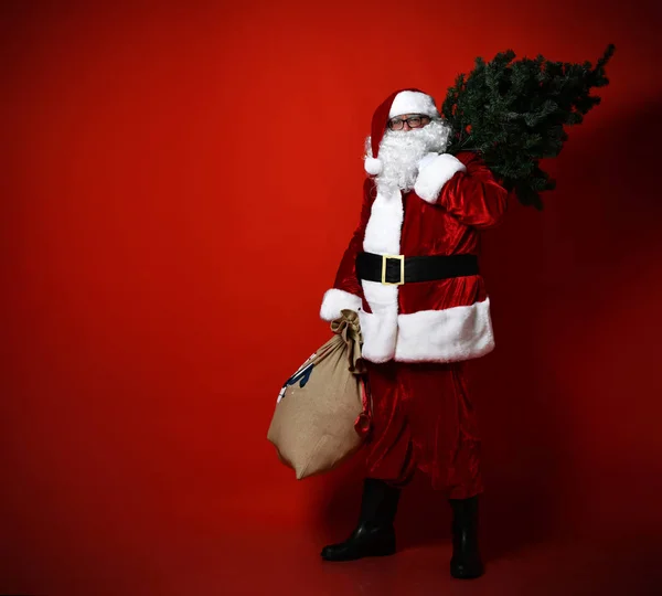 Père Noël avec un sac plein de légumes et de fruits — Photo