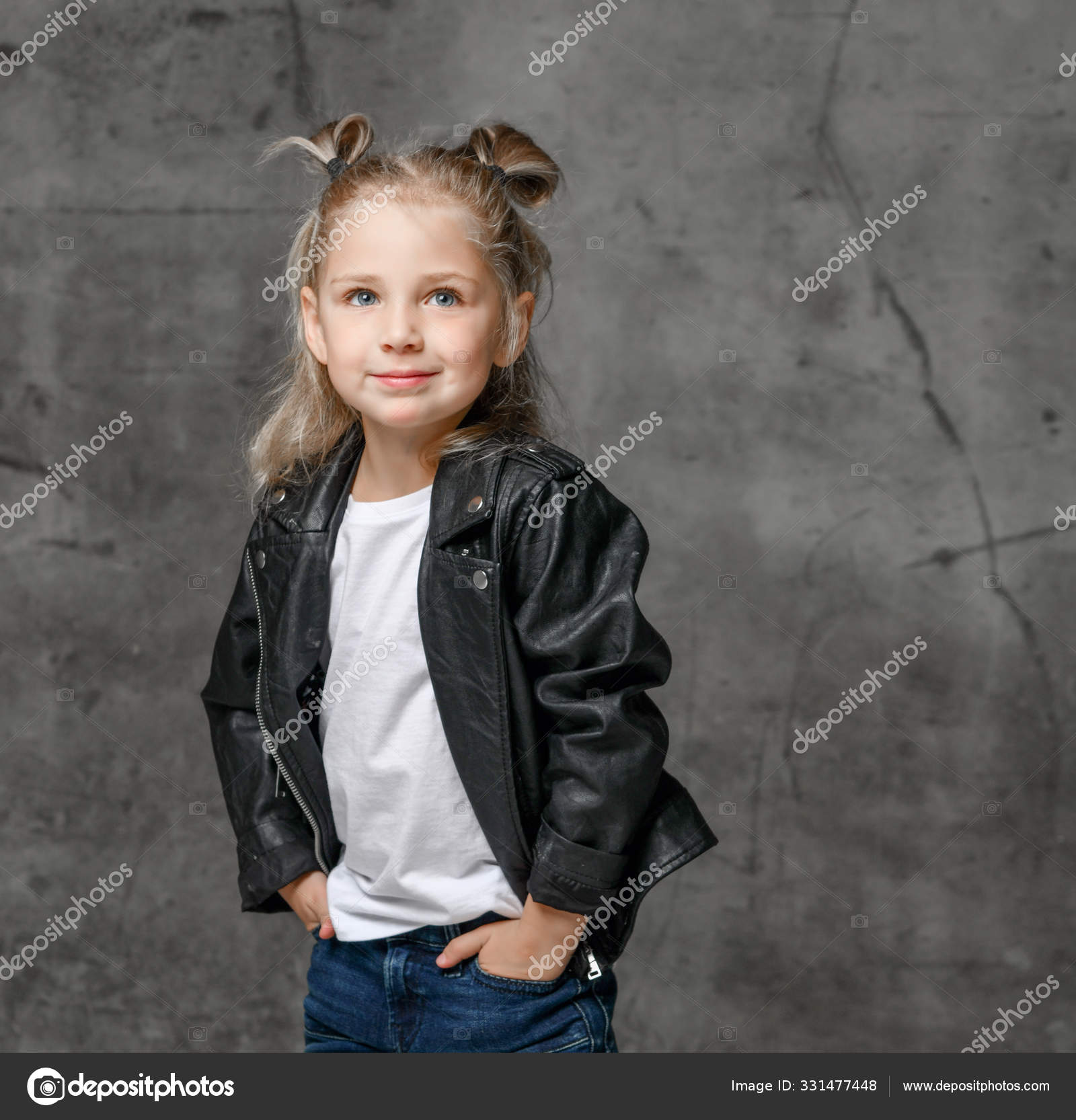little girl black leather jacket