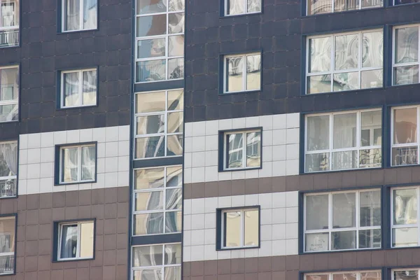 Parts Modern Facade Apartment Buildings Made Glass Concrete Highlights Windows — Stock Photo, Image