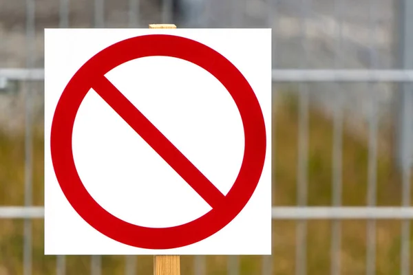 Forbidding Sign White Sign Red Crossed Circle Street Background Fence — Stock Photo, Image