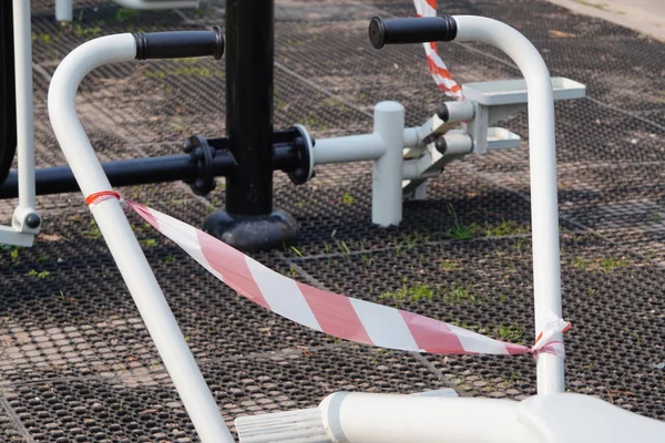 Indoor Outdoor Sports Area Closed Simulators Tied Tape Covid Coronavirus — Stock Photo, Image