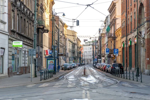 Polonia Cracovia 2020 Calles Vacías Desiertas Ciudad Vieja Cracovia Luz — Foto de Stock