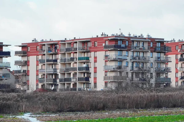 Cracovie Pologne 2020 Construction Bâtiment Résidentiel Moderne Travaux Finaux Avant — Photo