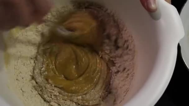 Misture Farinha Com Fermento Especiarias Cravo Noz Moscada Gengibre Cacau — Vídeo de Stock