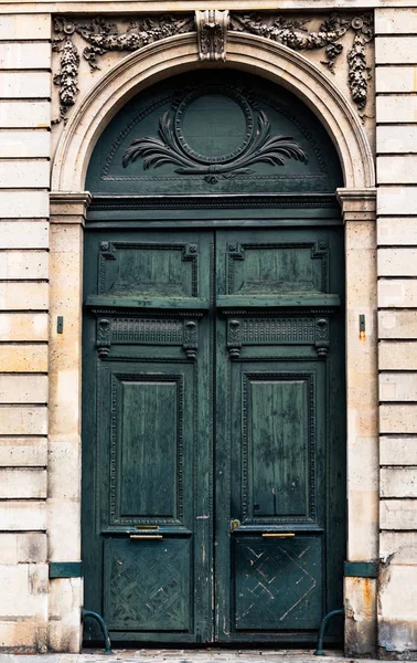 Old Worn Weathered Green Vintage Wooden Door Paris France — Stock Photo, Image