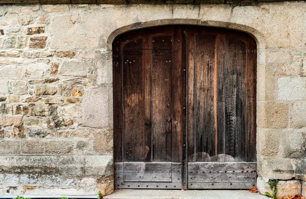 Old Weathered Wooden Arched Gateway Rural French Town Background — Stock Photo, Image