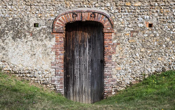 Boczne Wejście Drewniane Drzwi Starego Zamku Wsi Francji — Zdjęcie stockowe