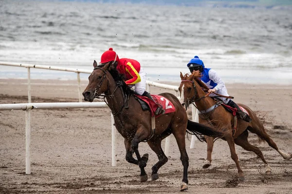 アイルランド西海岸のビーチでの競馬 ストック画像