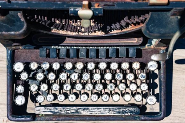 Looking down on keyboard of old vintage typewriter