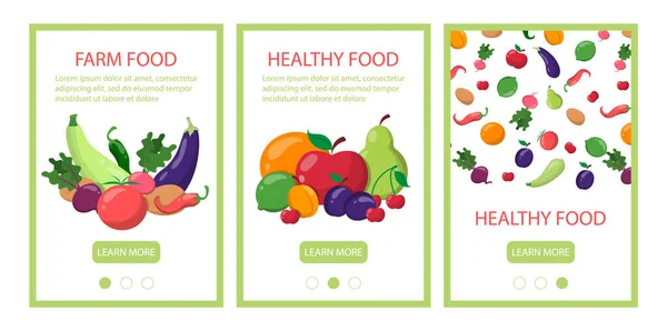 Healthy food web banner template design. Fresh vegetarian — Stock Vector