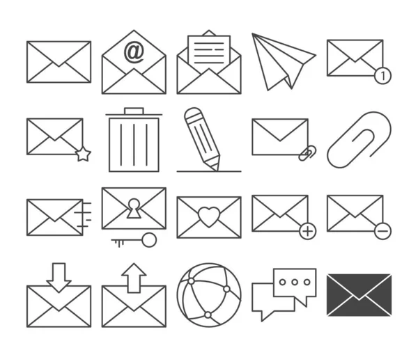 Posta simgesi seti. Çizgi sanatı mesaj sembolleri koleksiyonu. E- posta — Stok Vektör