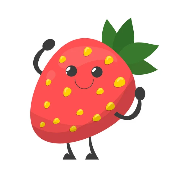 Happy strawberry character with a face vector isolated. Red berry — Stock Vector